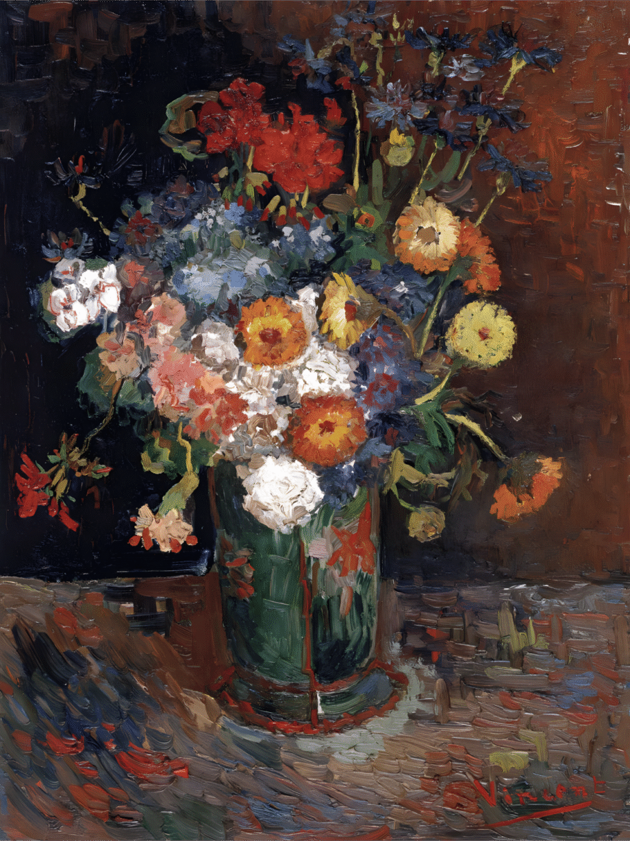 Bowl with Zinnias and Geraniums