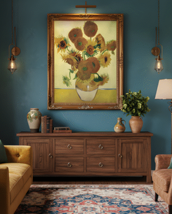 Vase with Fourteen Sunflowers