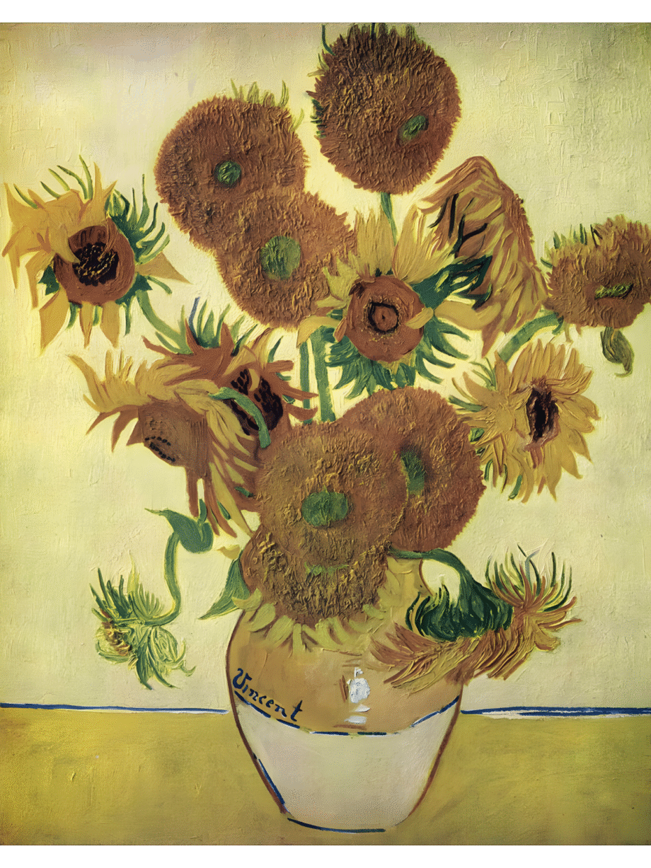 Vase with Fourteen Sunflowers